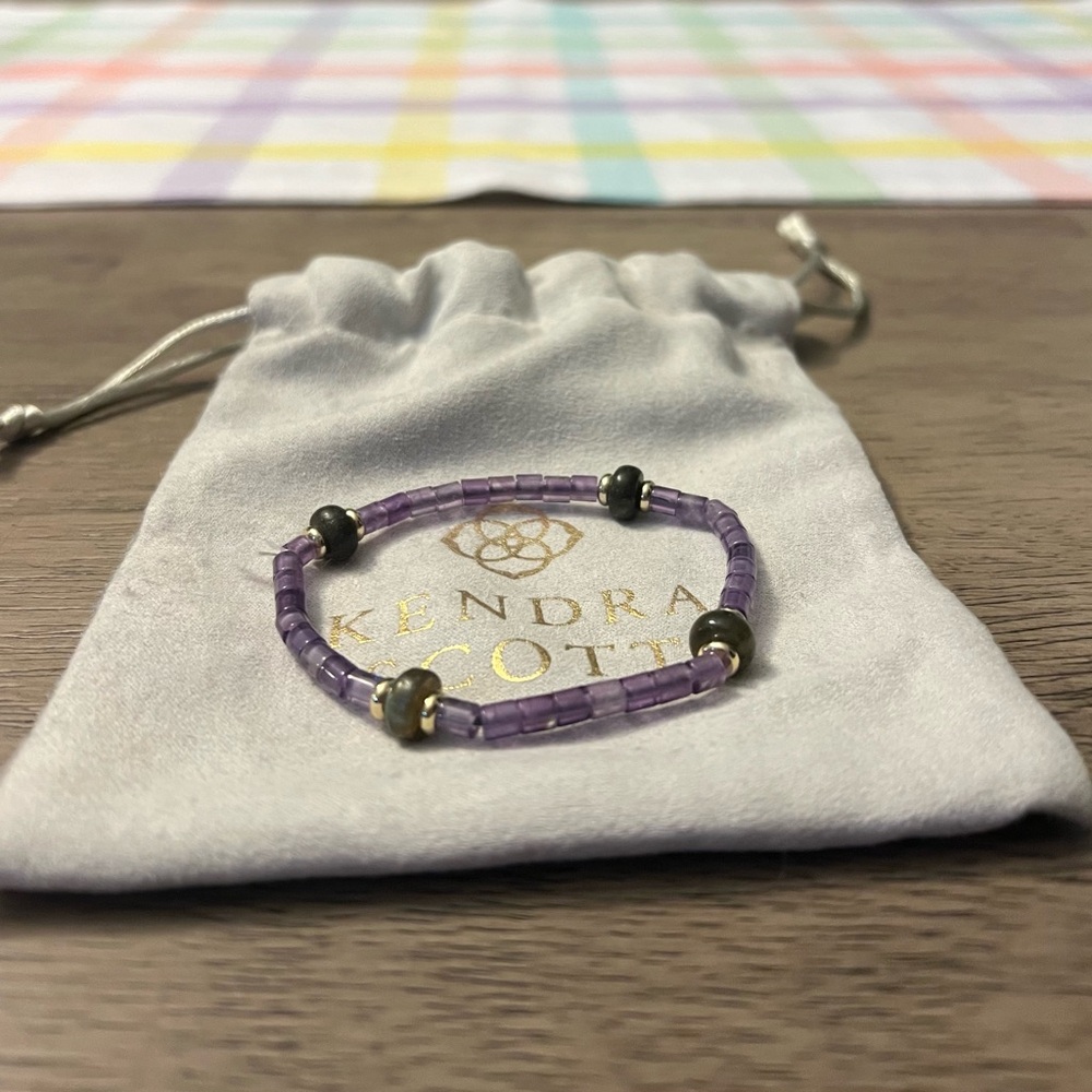 Kendra Scott Insley Stretch Bracelet with Genuine Amethyst and Jade beads.